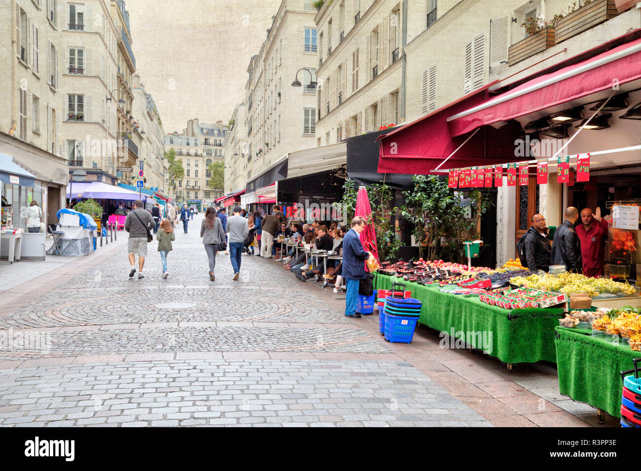 Digital Texture added to streetscene Rue Cler area of Paris, France