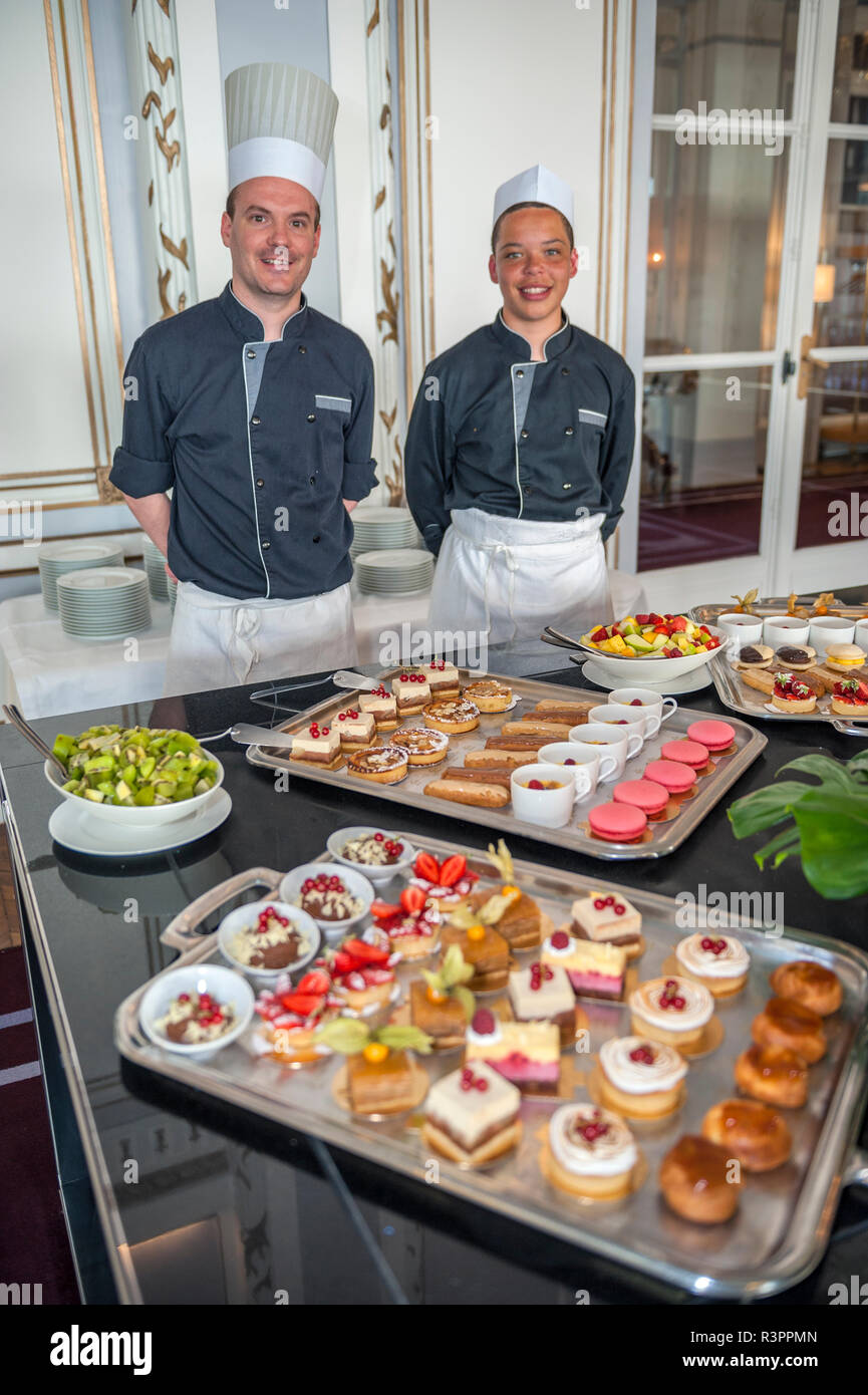 Dessert buffet at Grand Hotel, Cabourg, Normandy, France Stock Photo