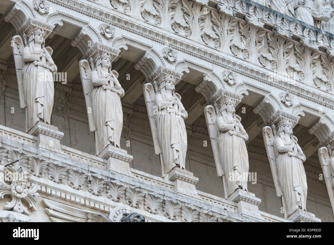 Angel sculptural columns, Notre Dame de Fourviere, Lyon, France Stock ...
