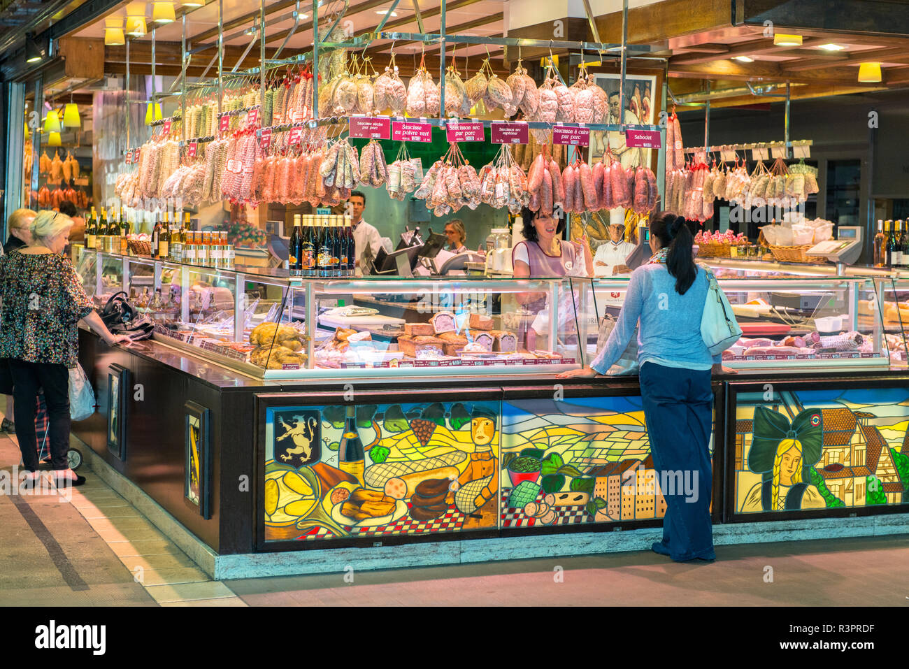Meat vendor, Halles de Lyon, Lyon, France Stock Photo Alamy