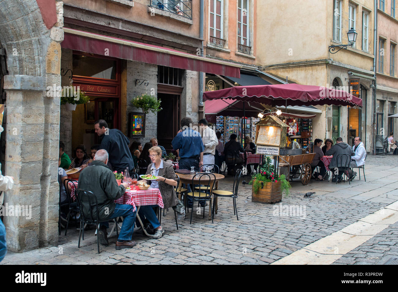 French cafe, Old Town, Lyon, France Stock Photo