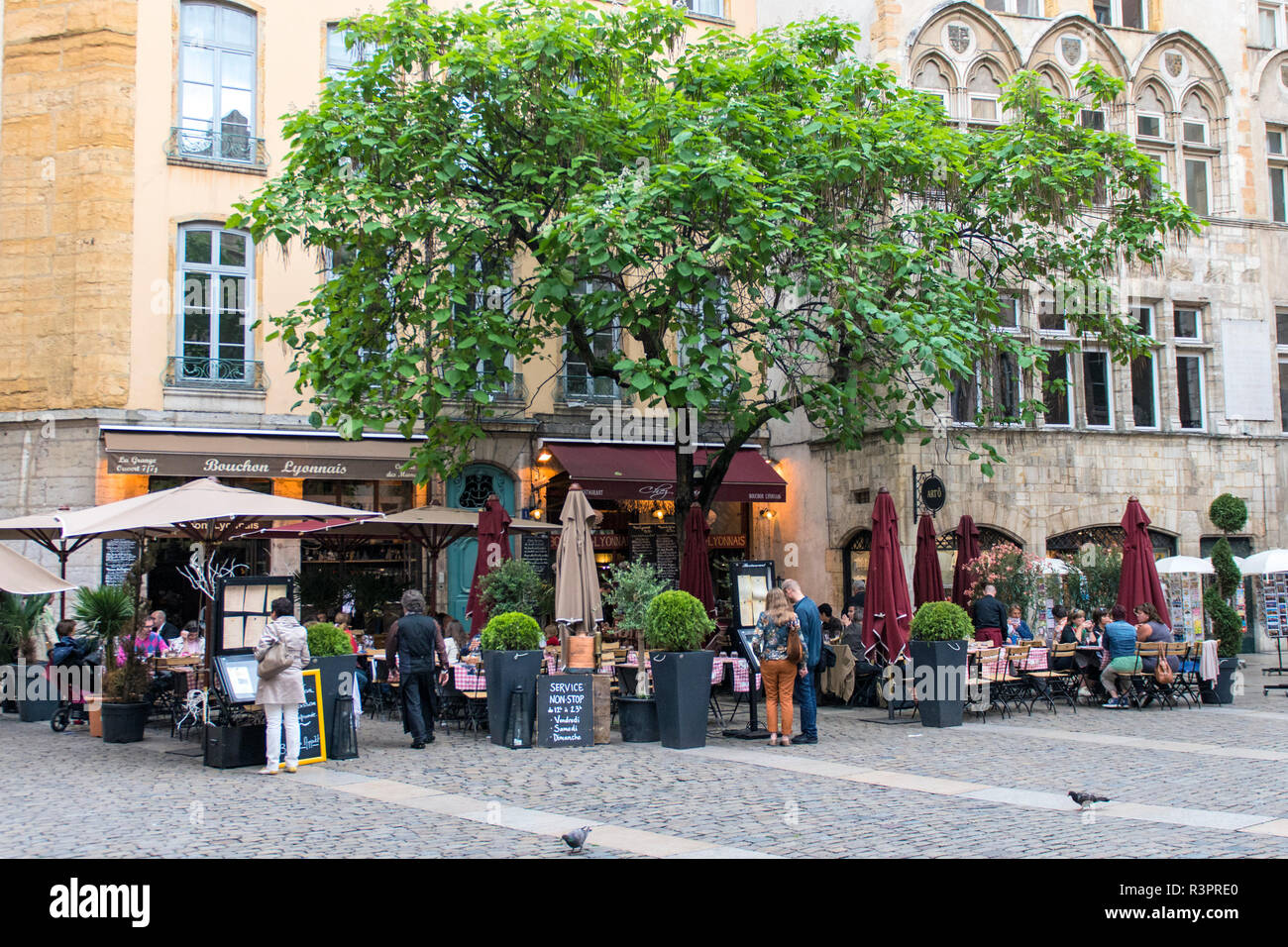 French cafe, Old Town, Lyon, France Stock Photo