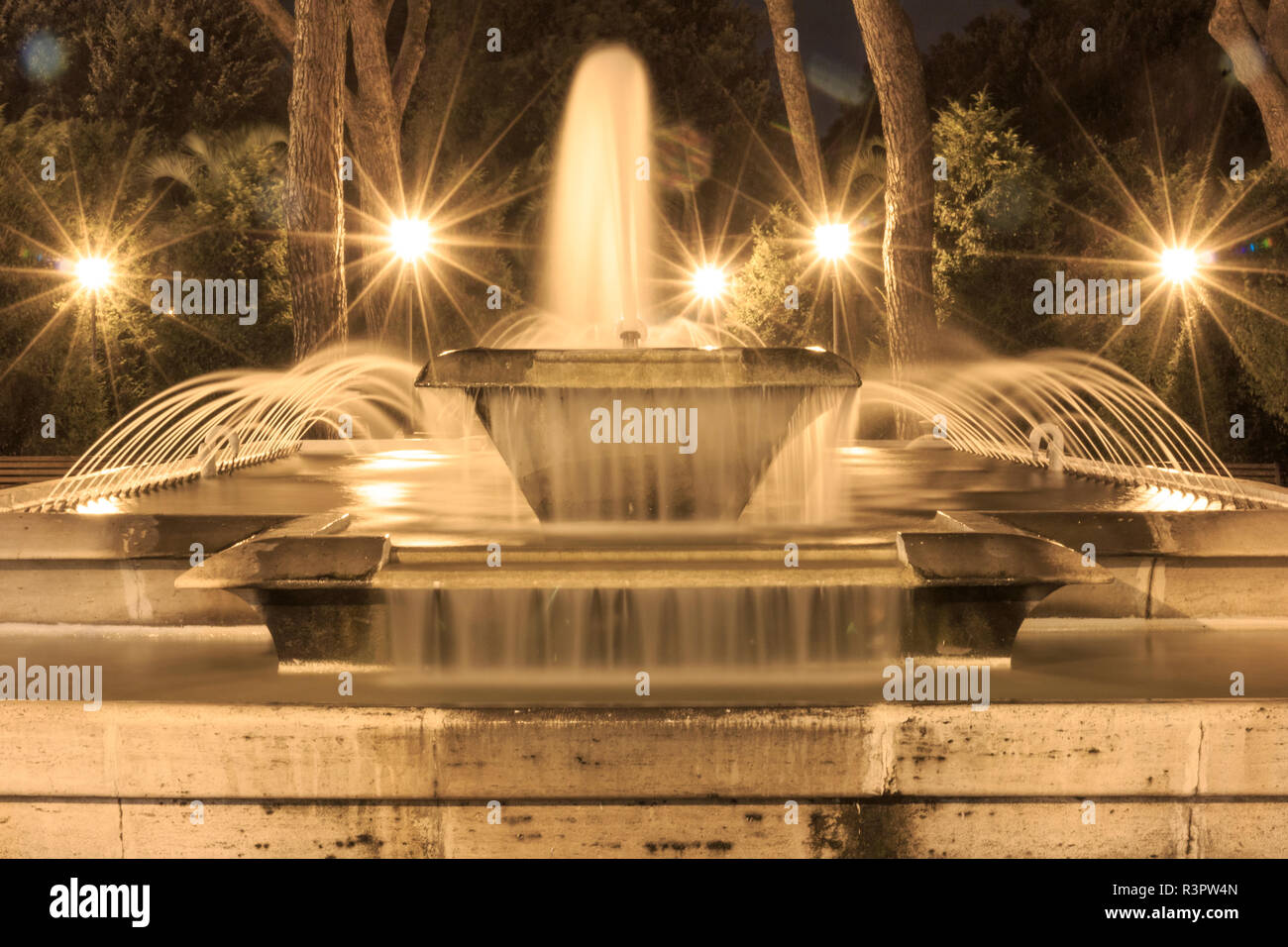 Central Italy, Lazio, Tivoli. Piazza Garibaldi. Water sculptures and fountains. Stock Photo