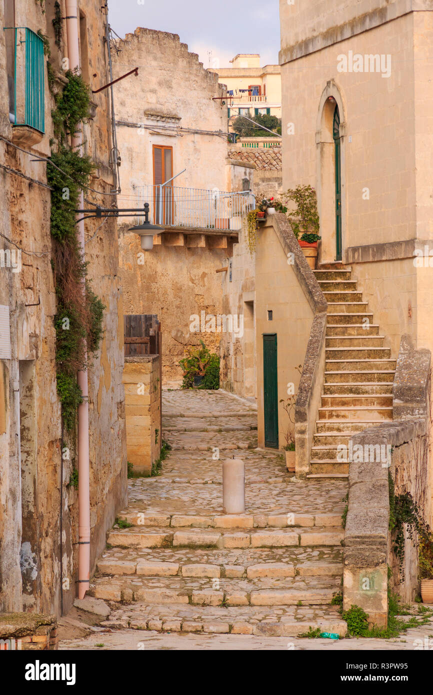 Southern Italy, Basilicata, Province of Matera. Small cobblestone streets  and stairways of the town Stock Photo - Alamy