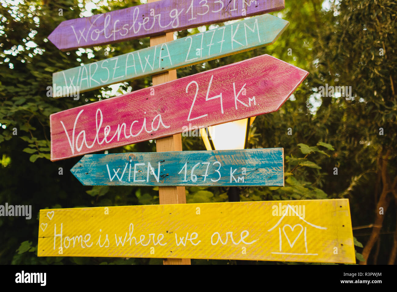 Wooden signposts at events and weddings Stock Photo Alamy