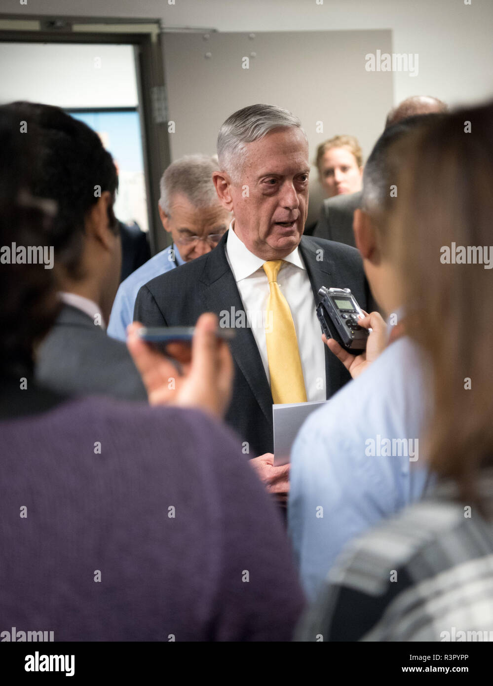 U.S. Secretary of Defense James N. Mattis speaks to reporters at the Pentagon in Washington, D.C., Nov. 21, 2018. (DoD photo by Army Sgt. Amber I. Smith) Stock Photo