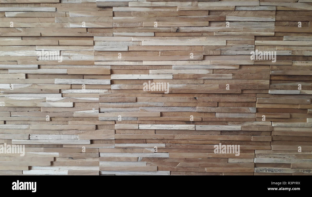 Fine wood blocks on a wall for background. Stock Photo