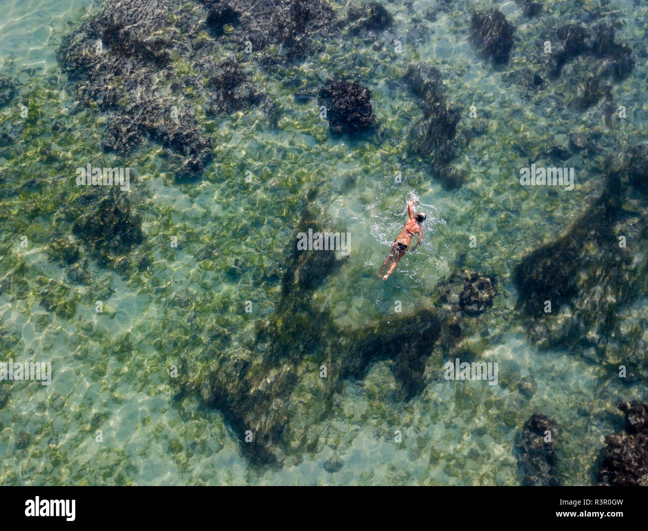 Indonesia, Bali, Aerial view of snorkeler Stock Photo
