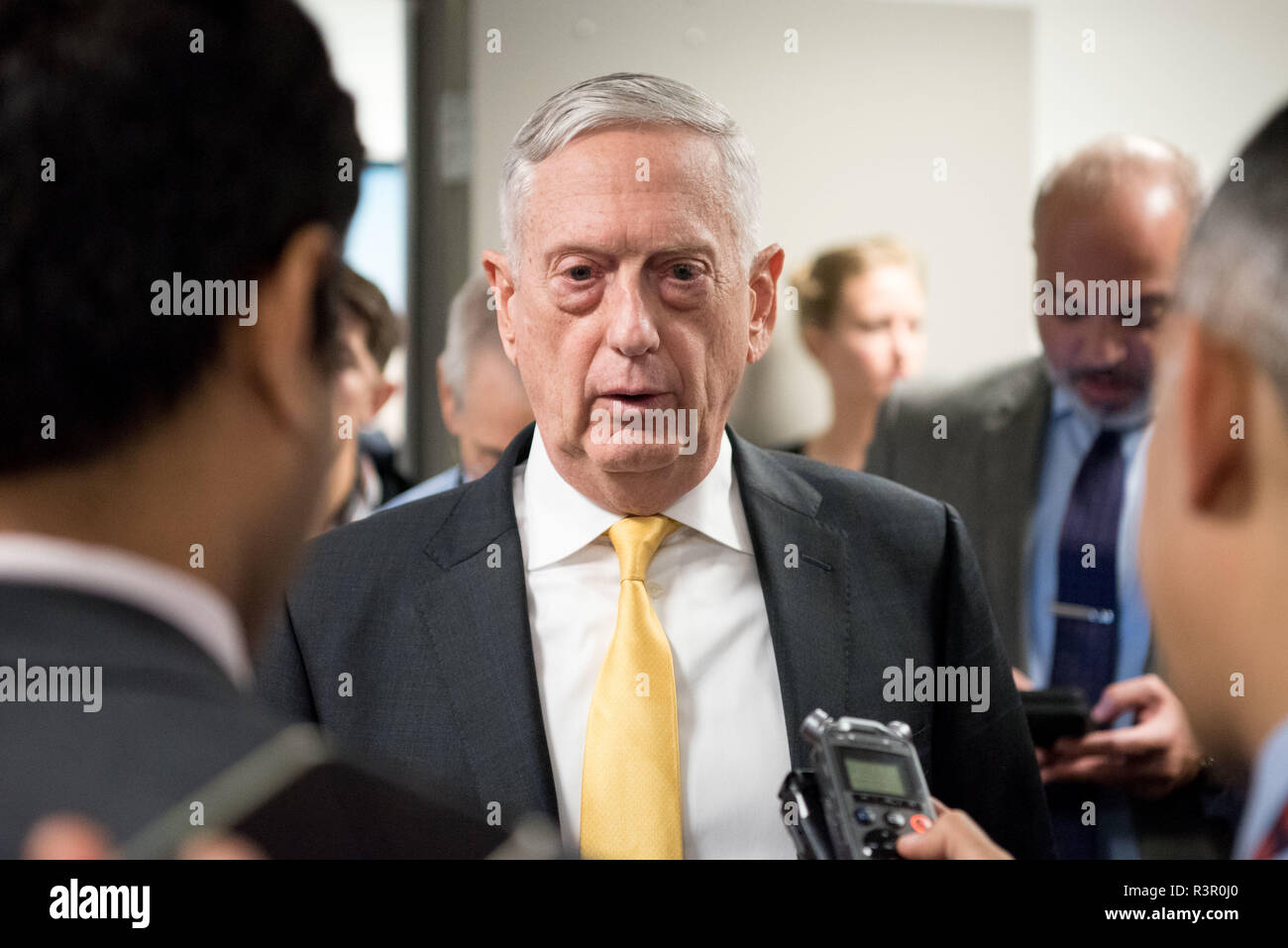 U.S. Secretary of Defense James N. Mattis speaks to reporters at the Pentagon in Washington, D.C., Nov. 21, 2018. (DoD photo by Army Sgt. Amber I. Smith) Stock Photo