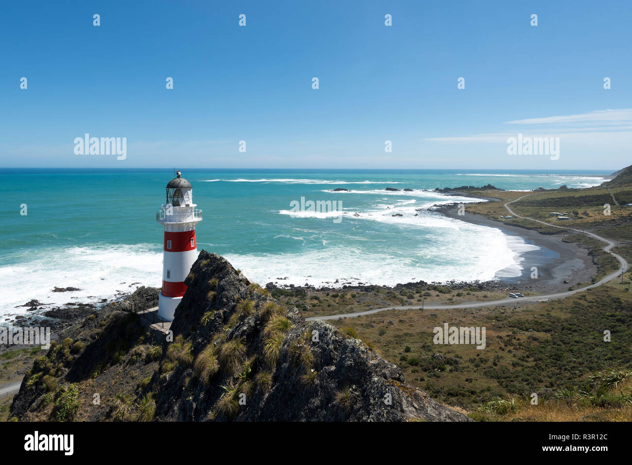 New Zealand, North Island, Wellington, South Wairarapa, Cape Palliser, Lighthouse Stock Photo