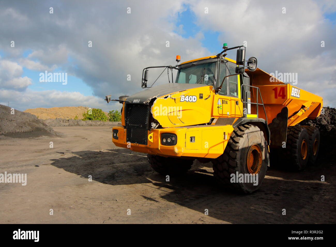A Bell 40D articulated dump truck at work on Recycoal Coal Recycling Plant  in Rossington,