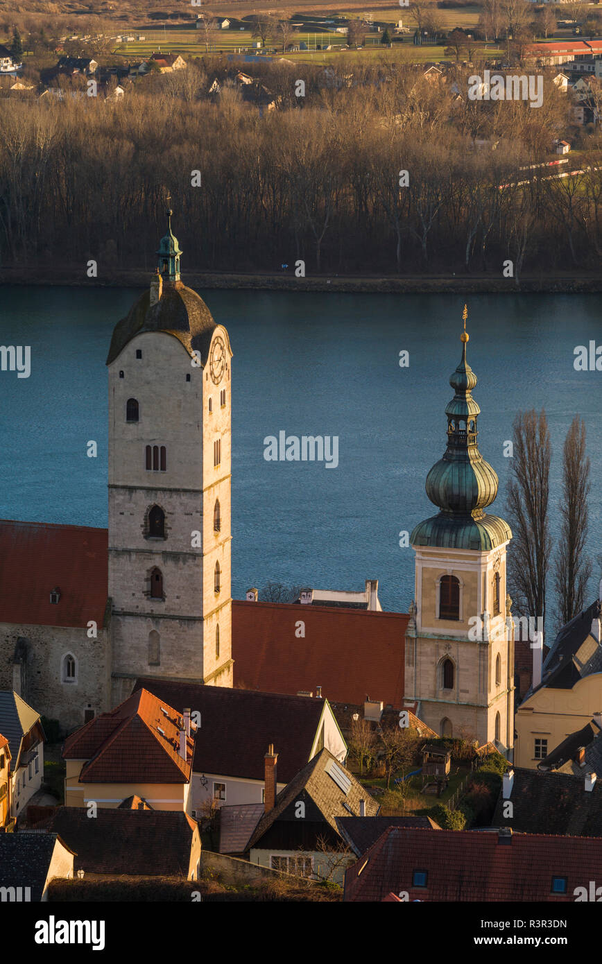 Lower Austria, Stein an der Donau of town and Danube River Stock Photo