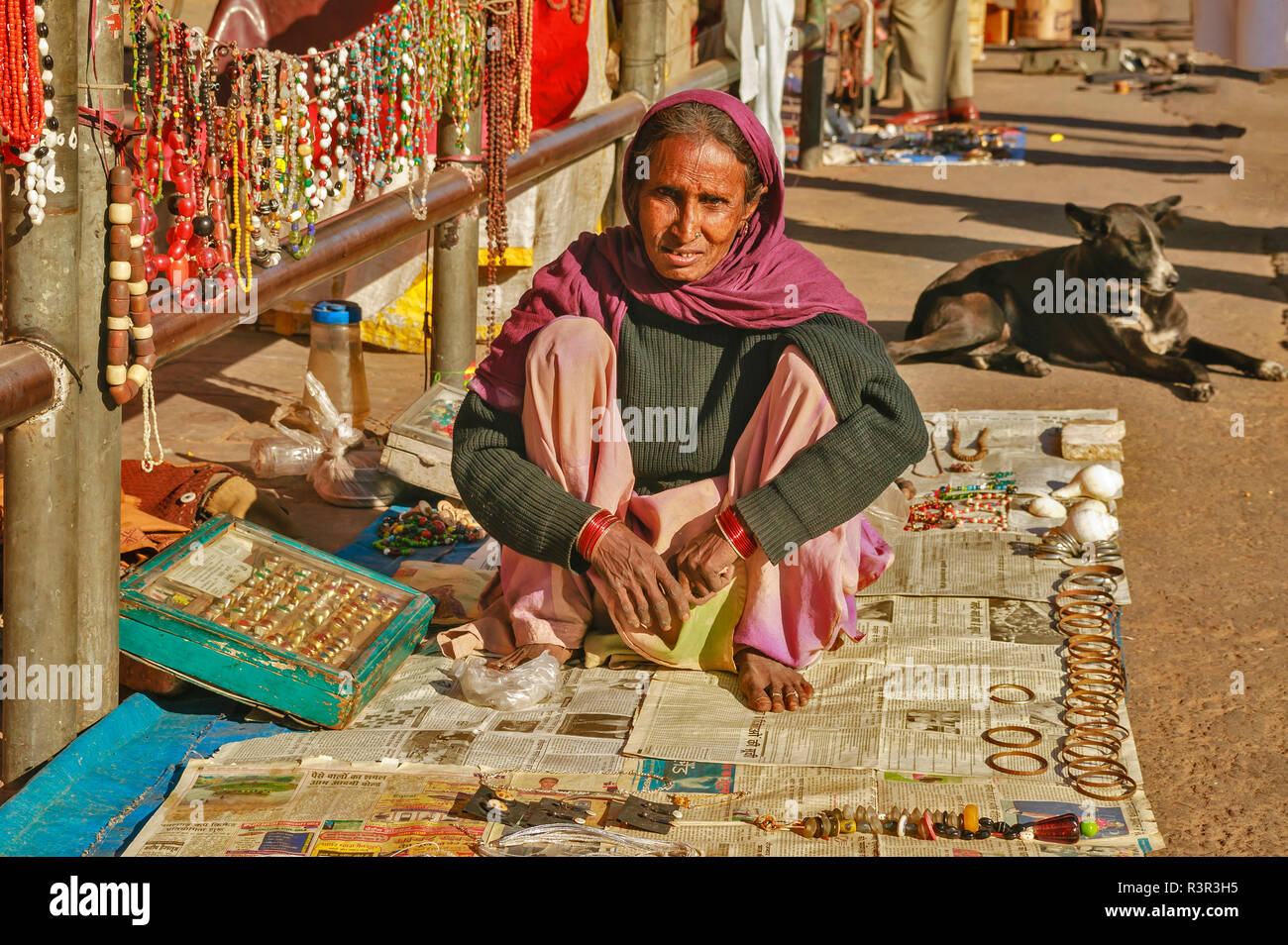 RAJASTHAN JAIPUR  INDIA STREET MARKET RINGS BRACELETS AND NECKLACES FOR SALE Stock Photo