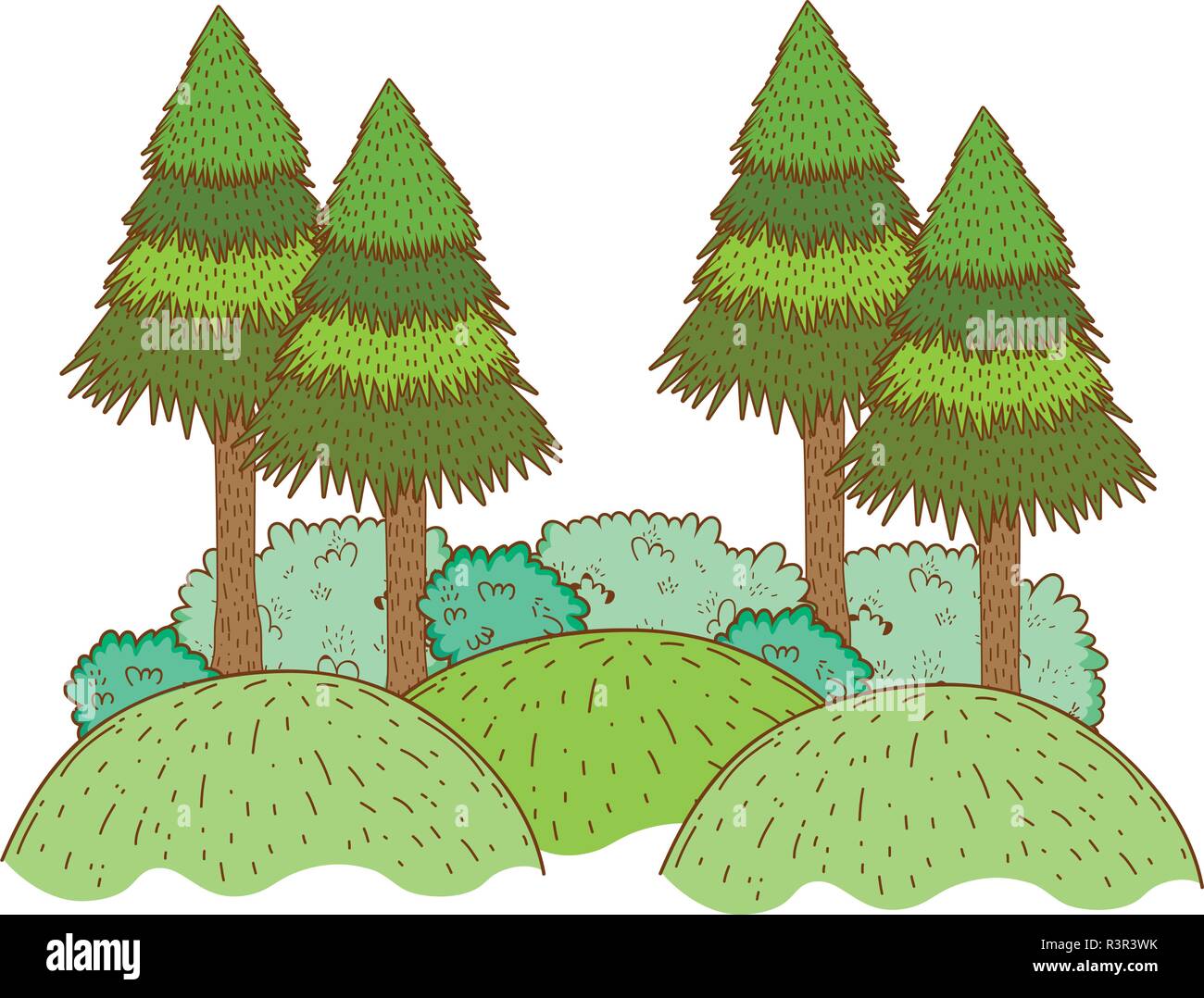 trees rural landscape in round icon vector illustration graphic design ...