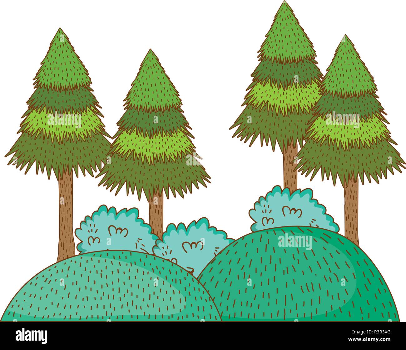 trees rural landscape in round icon vector illustration graphic design ...