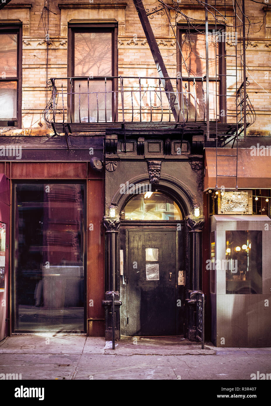 Storefronts from old New York City building exterior Stock Photo