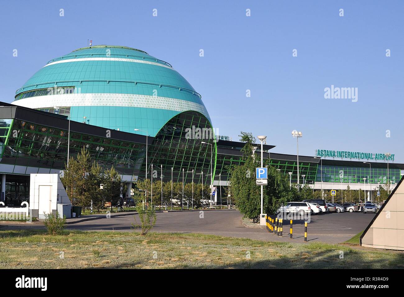 ISLAMIC STYLE ARCHITECTURE ON TERMINAL BUILDING AT ASTANA INTERNATIONAL AIRPORT, KAZAKHSTAN. Stock Photo