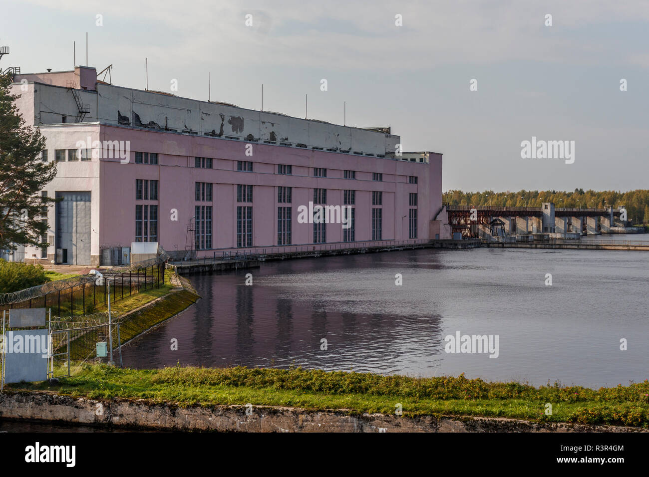 The 1933 Nizhne-Svirskaya Hydroelectric Power Station, Svirstroy, Leningrad Region in North Russia. On the Svir River. Stock Photo