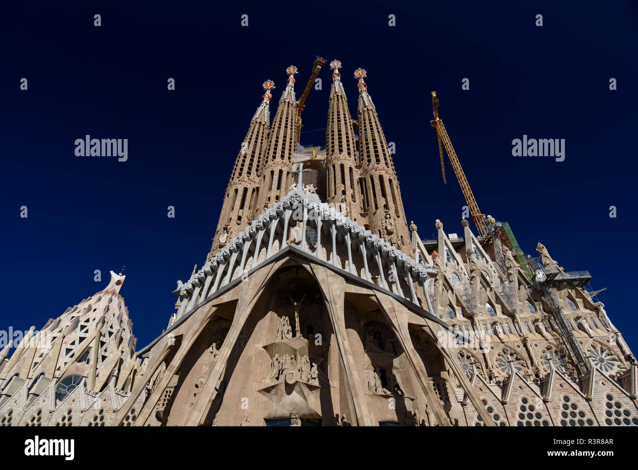 Passion Façade of Sagrada Familia, the cathedral designed by Gaudi in Barcelona, Spain Stock Photo
