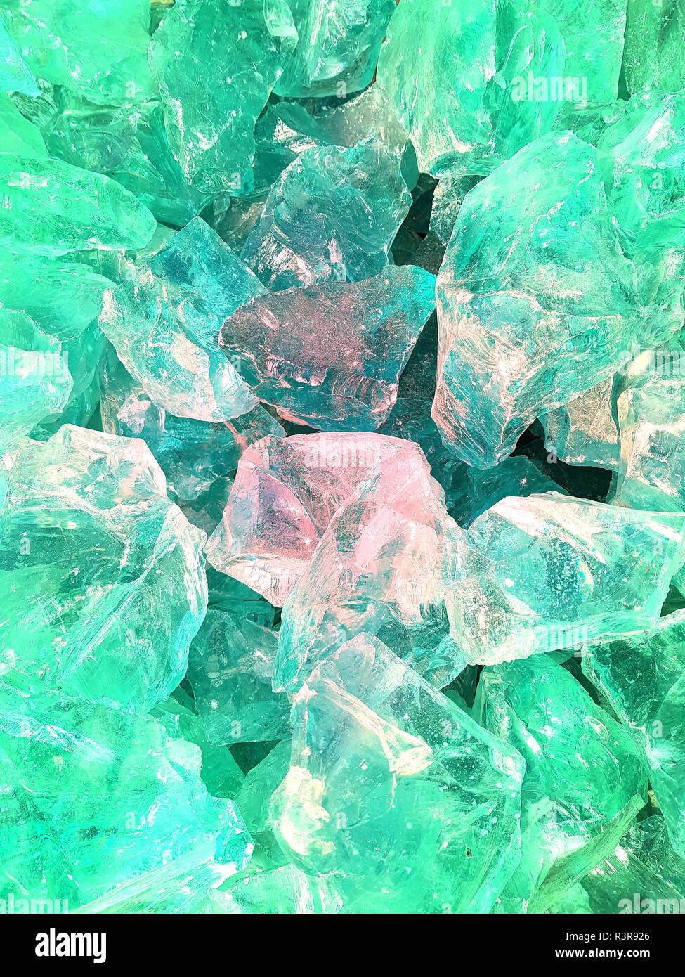 Green quartz stone, glass blocks as background or pattern Stock Photo