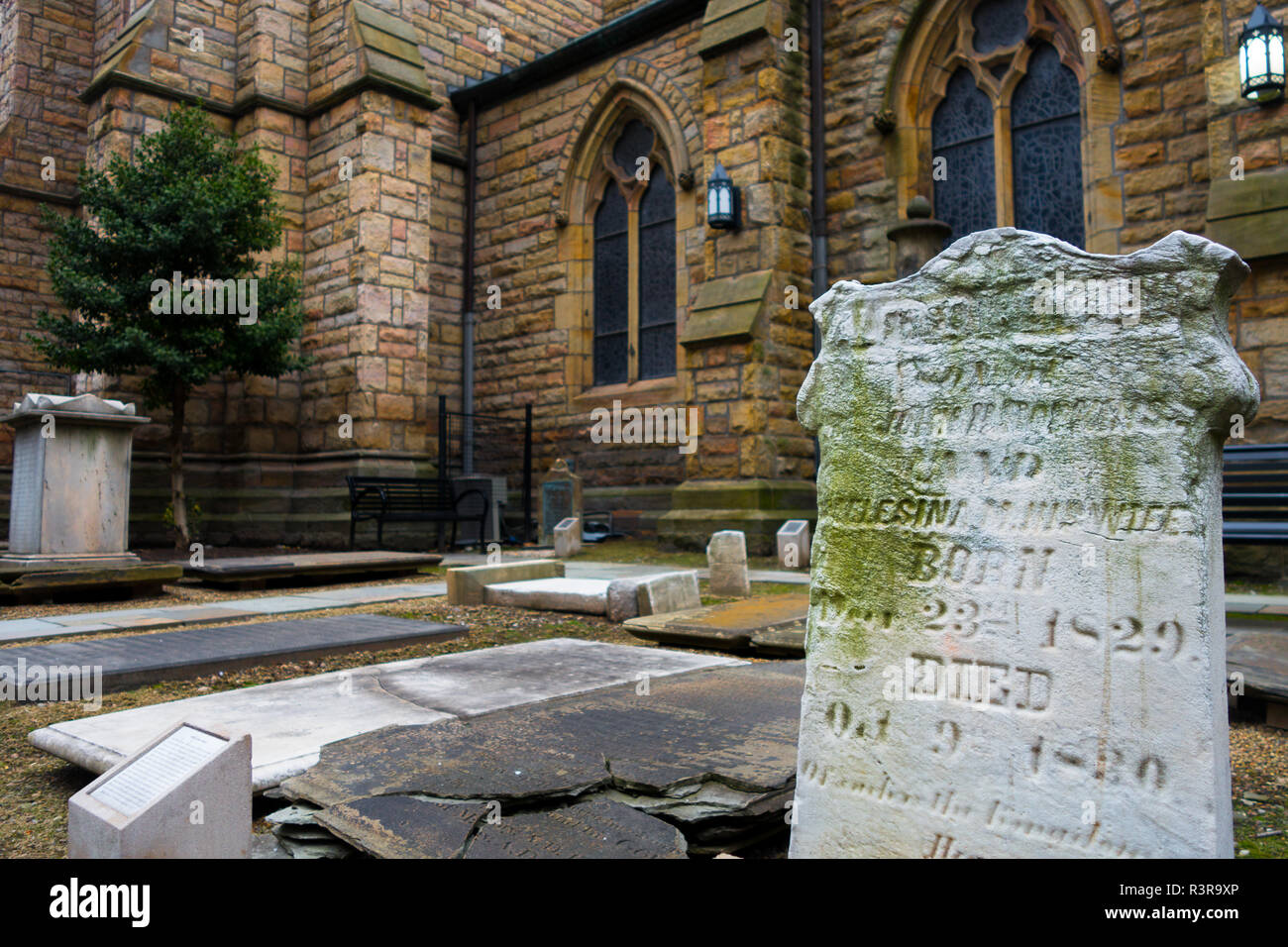 The historic cemetery at the First Presbyterian Church in downtown