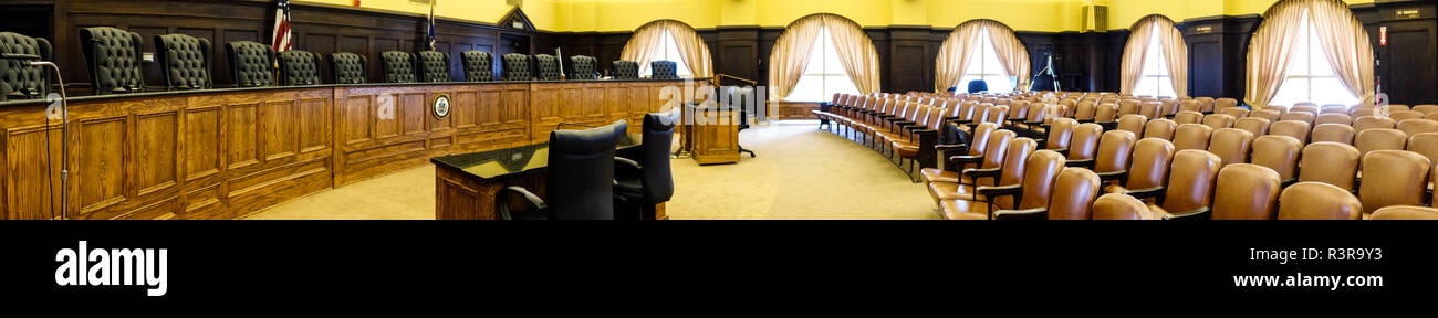 A panorama of The 'Gold Room' where Pittsburgh's City Council meets in the Pittsburgh City-County Building, Pittsburgh, Pennsylvania, USA Stock Photo