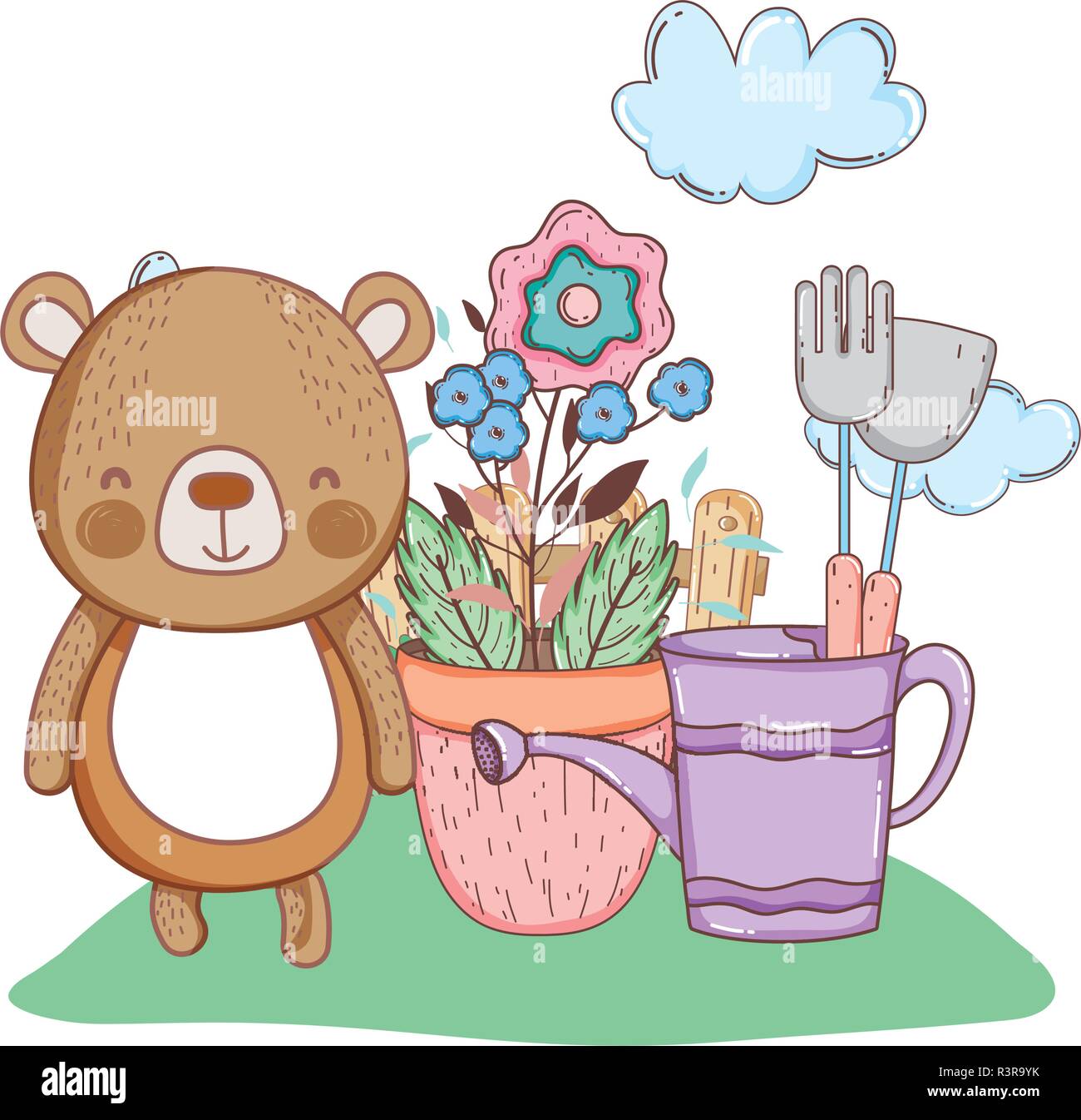 cute little bear in the garden vector illustration design Stock Vector ...