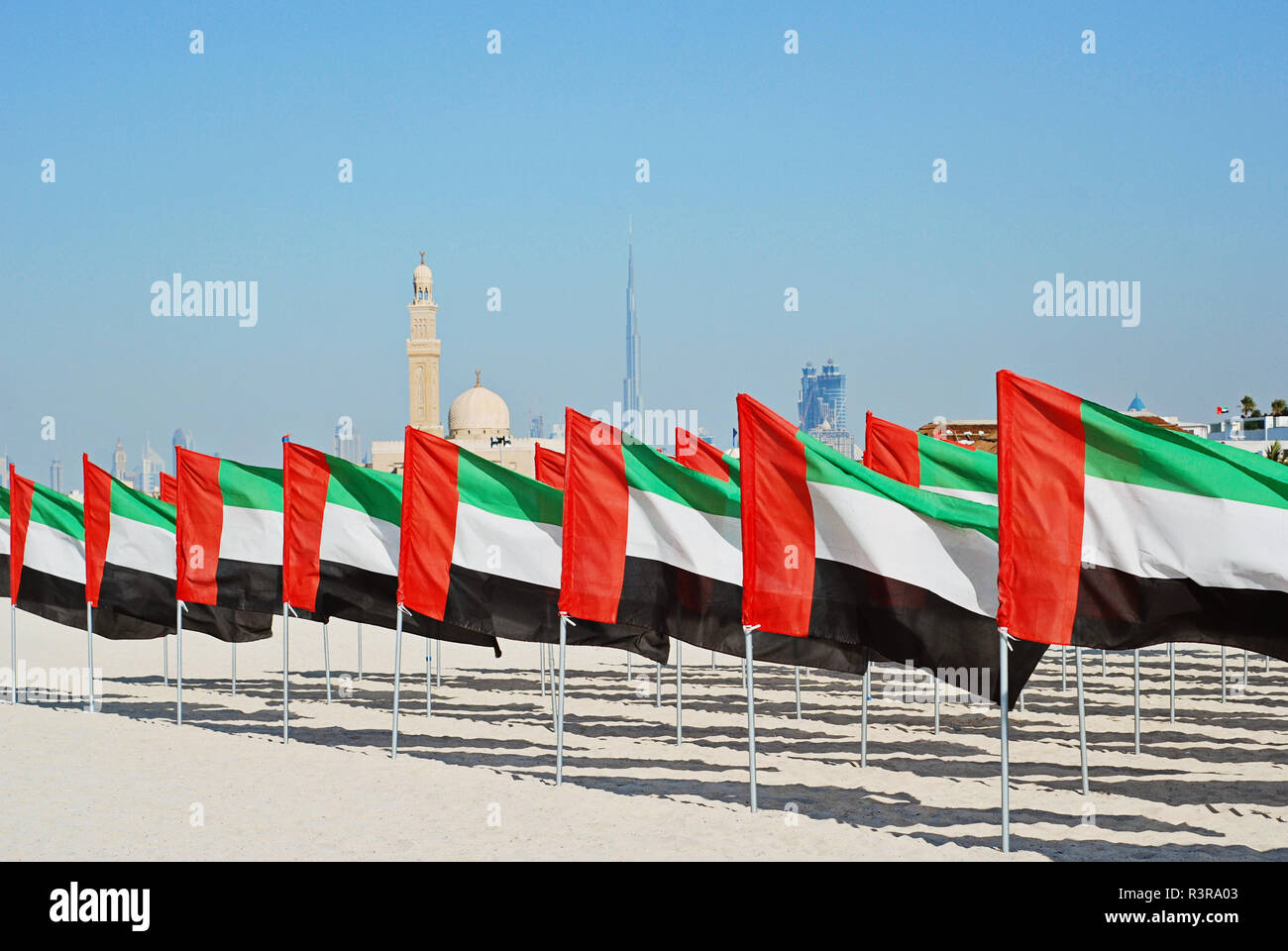 General Dubai City Skyline View And Lot Of United Arab Emirates Flags National Day Of The 0364