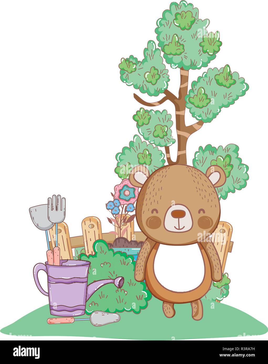 cute little bear in the garden vector illustration design Stock Vector ...