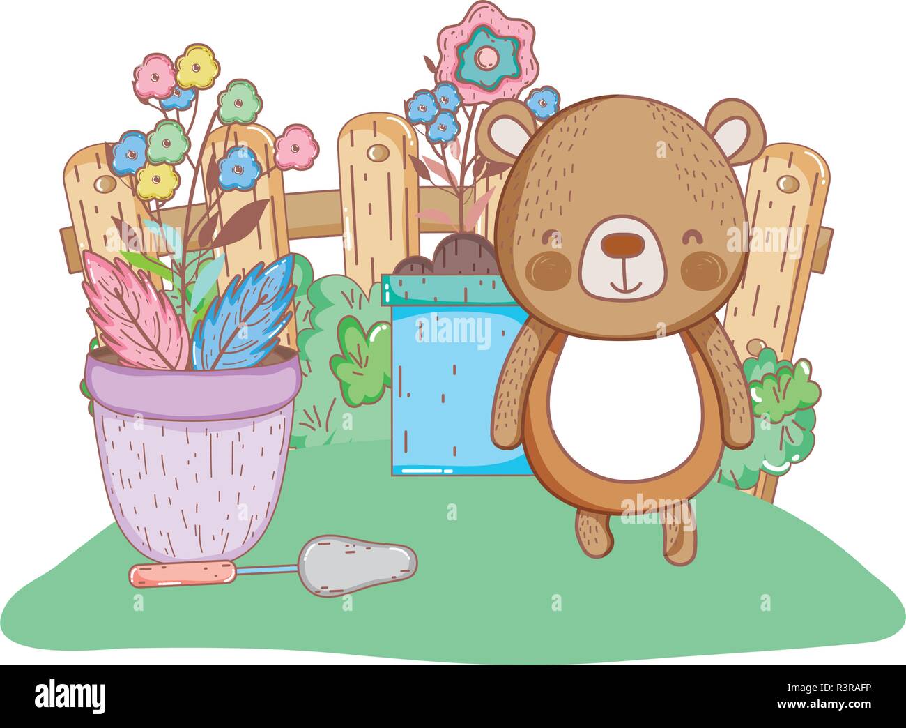 cute little bear in the garden vector illustration design Stock Vector ...