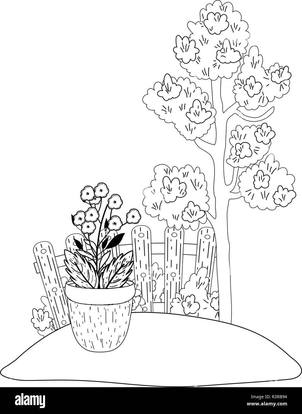 tree plant with flowers garden vector illustration design Stock Vector ...