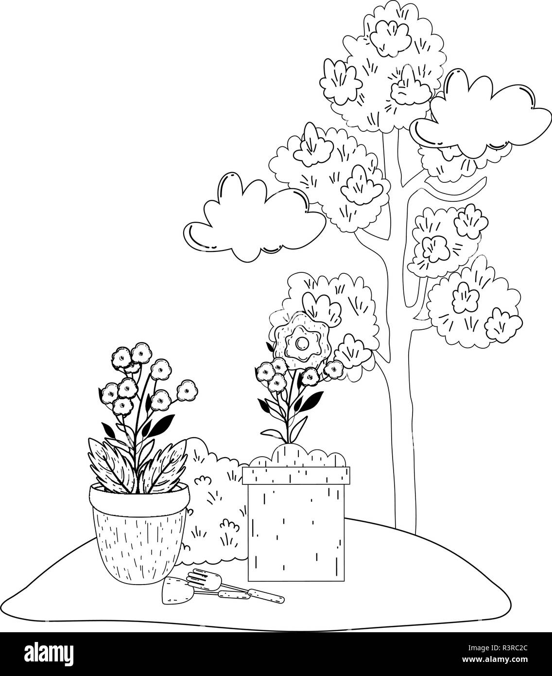 tree plant with flowers garden vector illustration design Stock Vector ...