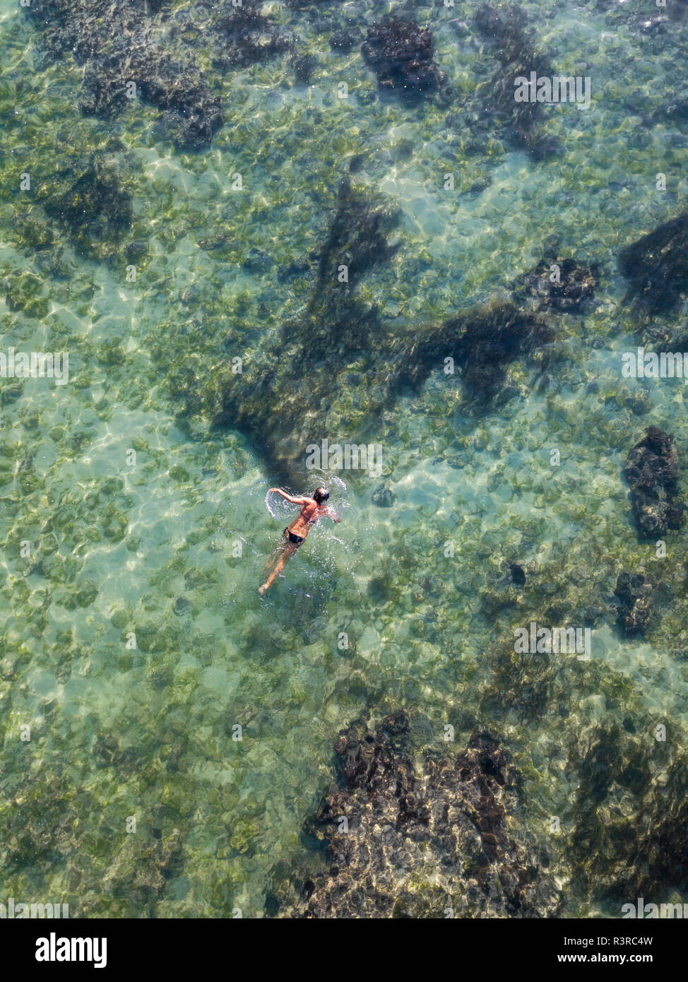 Indonesia, Bali, Aerial view of snorkeler Stock Photo