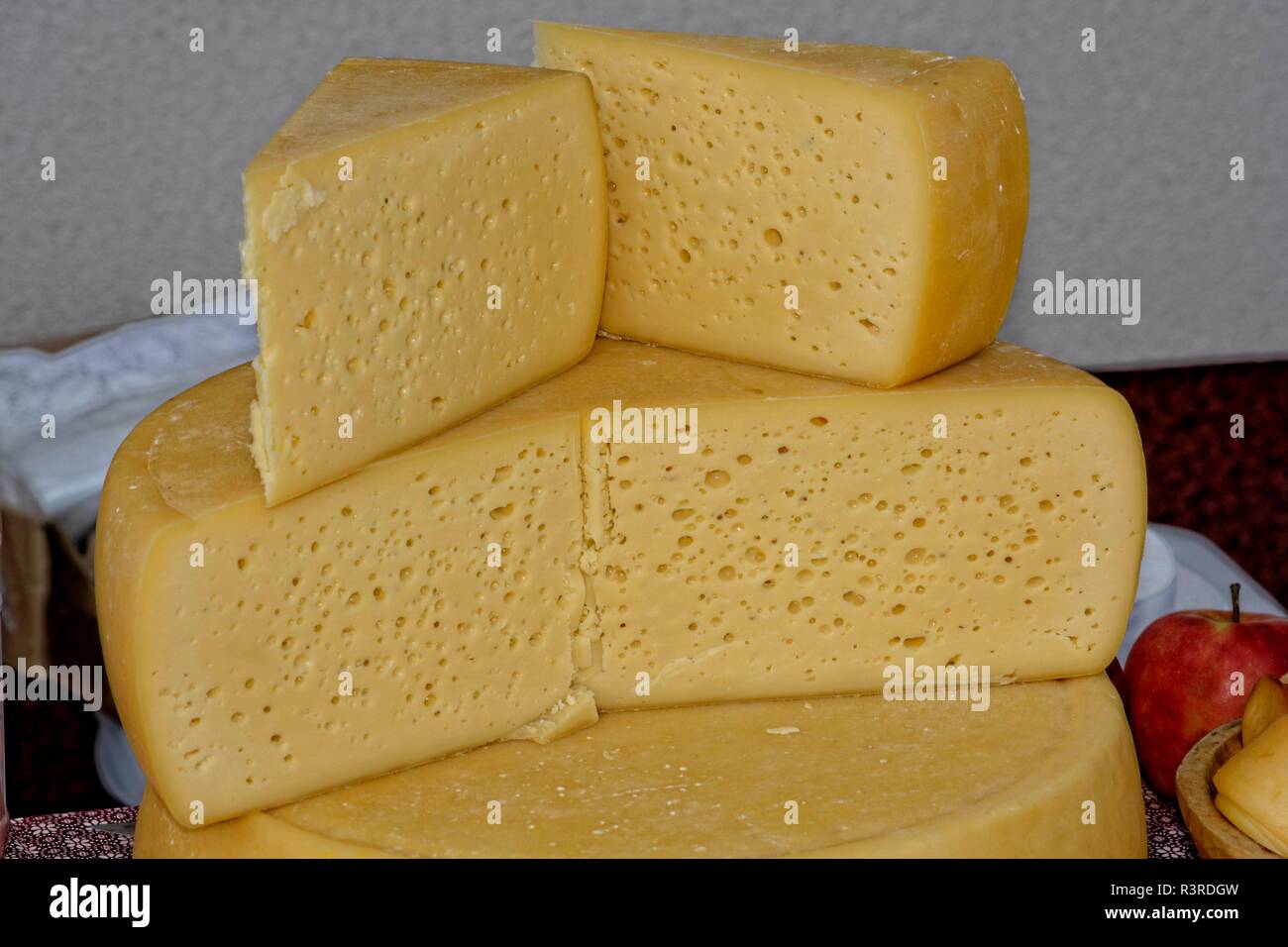 hard cheese pieces Stock Photo