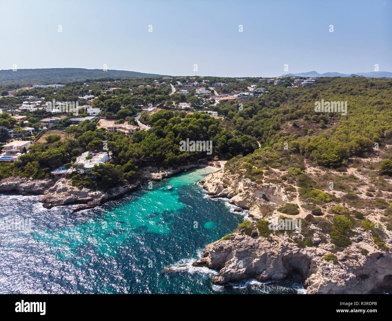 Spain, Mallorca, Aerial view of bay Cala Falco Stock Photo