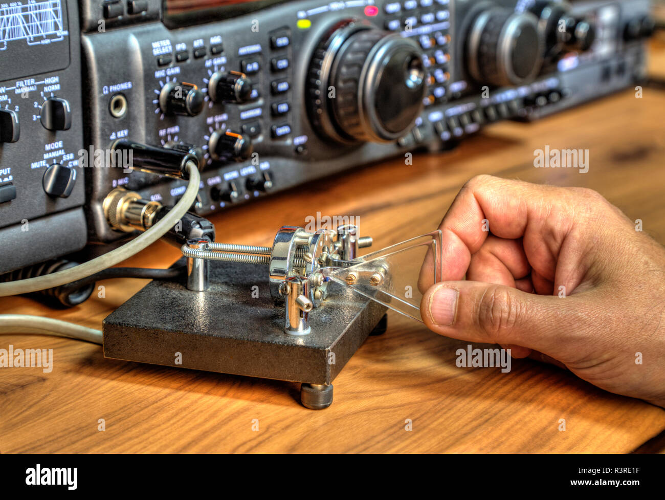 Modern high frequency radio amateur transceiver closeup Stock Photo