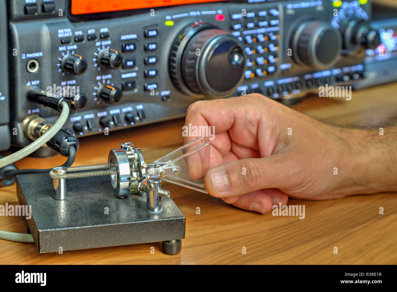 Modern high frequency radio amateur transceiver closeup Stock Photo