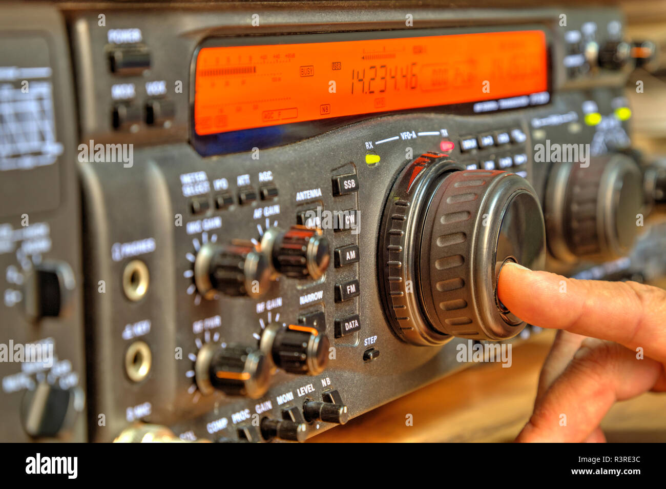 Modern high frequency radio amateur transceiver closeup Stock Photo