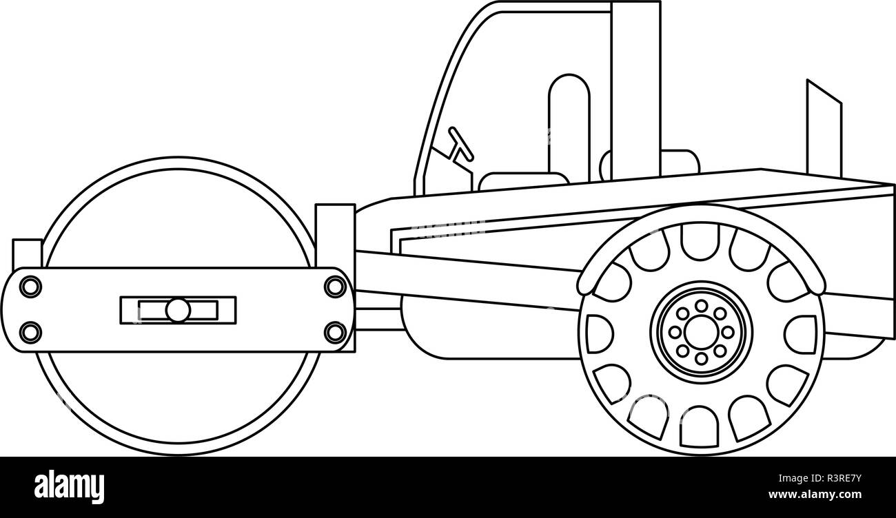 Compactor Colouring Construciton compacter vehicle in black and white Stock Vector Image ...