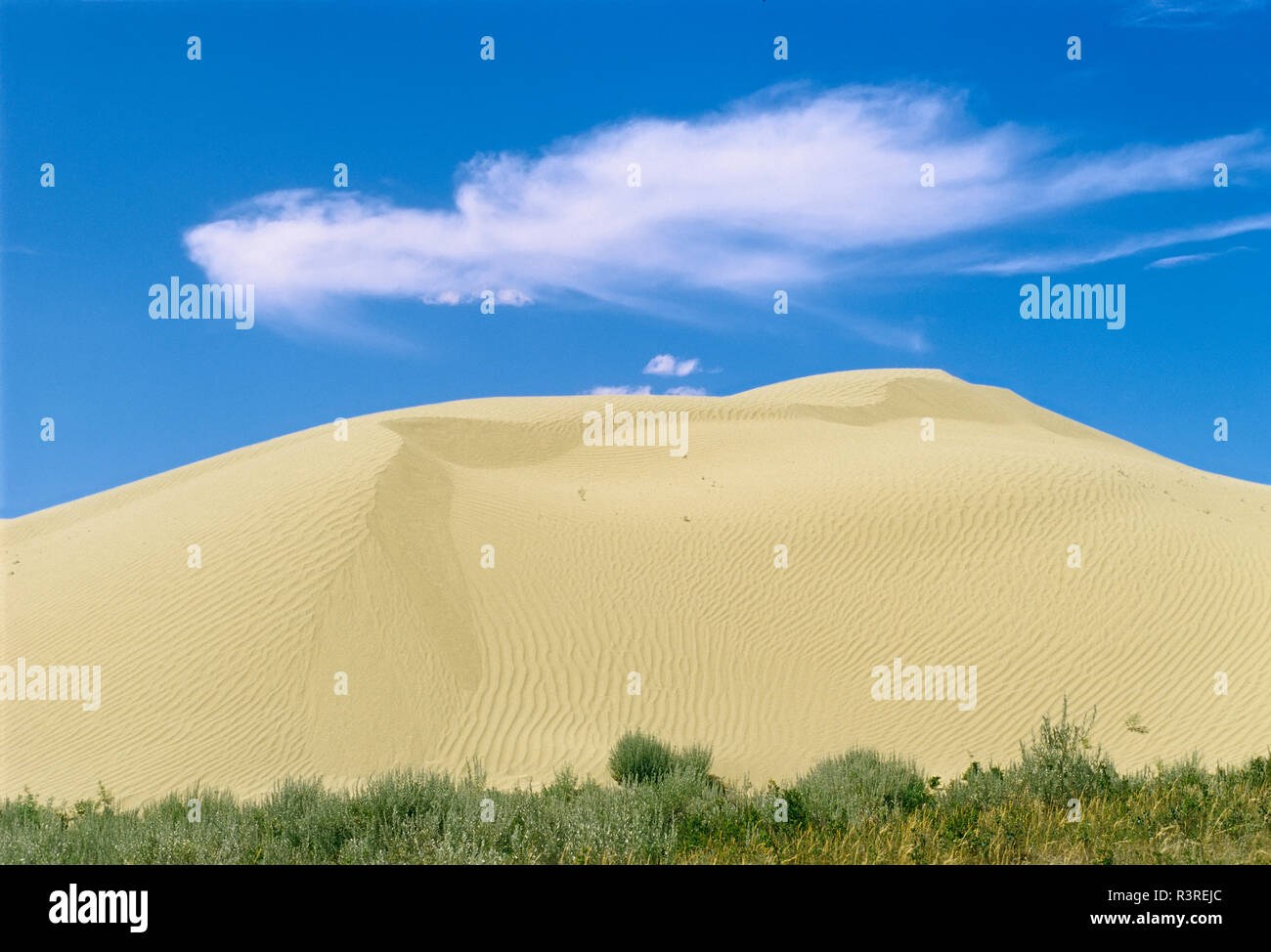 Canada, Saskatchewan, Great Sand Hills. Cloud and sand dune. Stock Photo