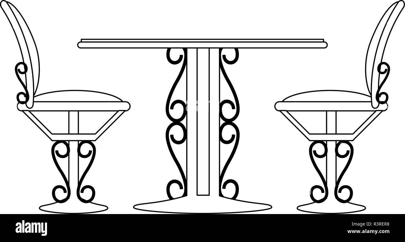 Vintage table and chairs in black and white Stock Vector Image & Art