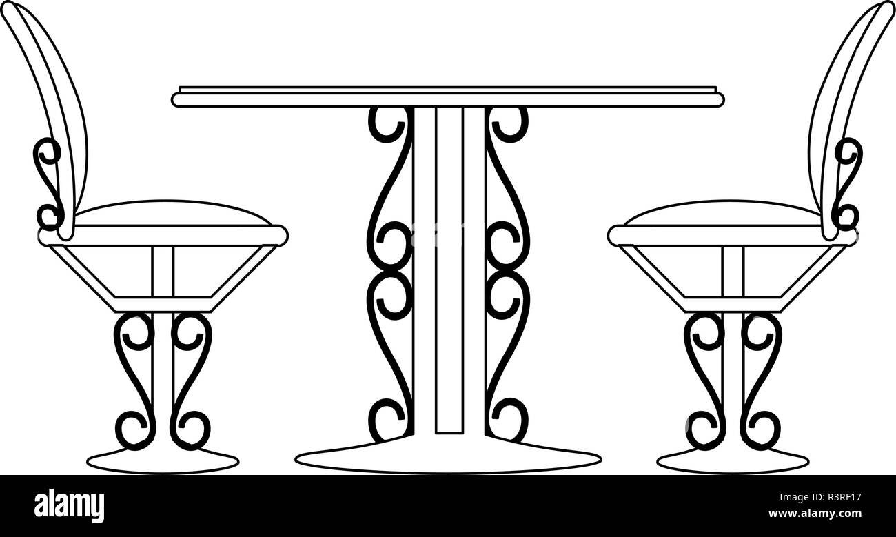 Vintage table and chairs in black and white Stock Vector Image & Art ...