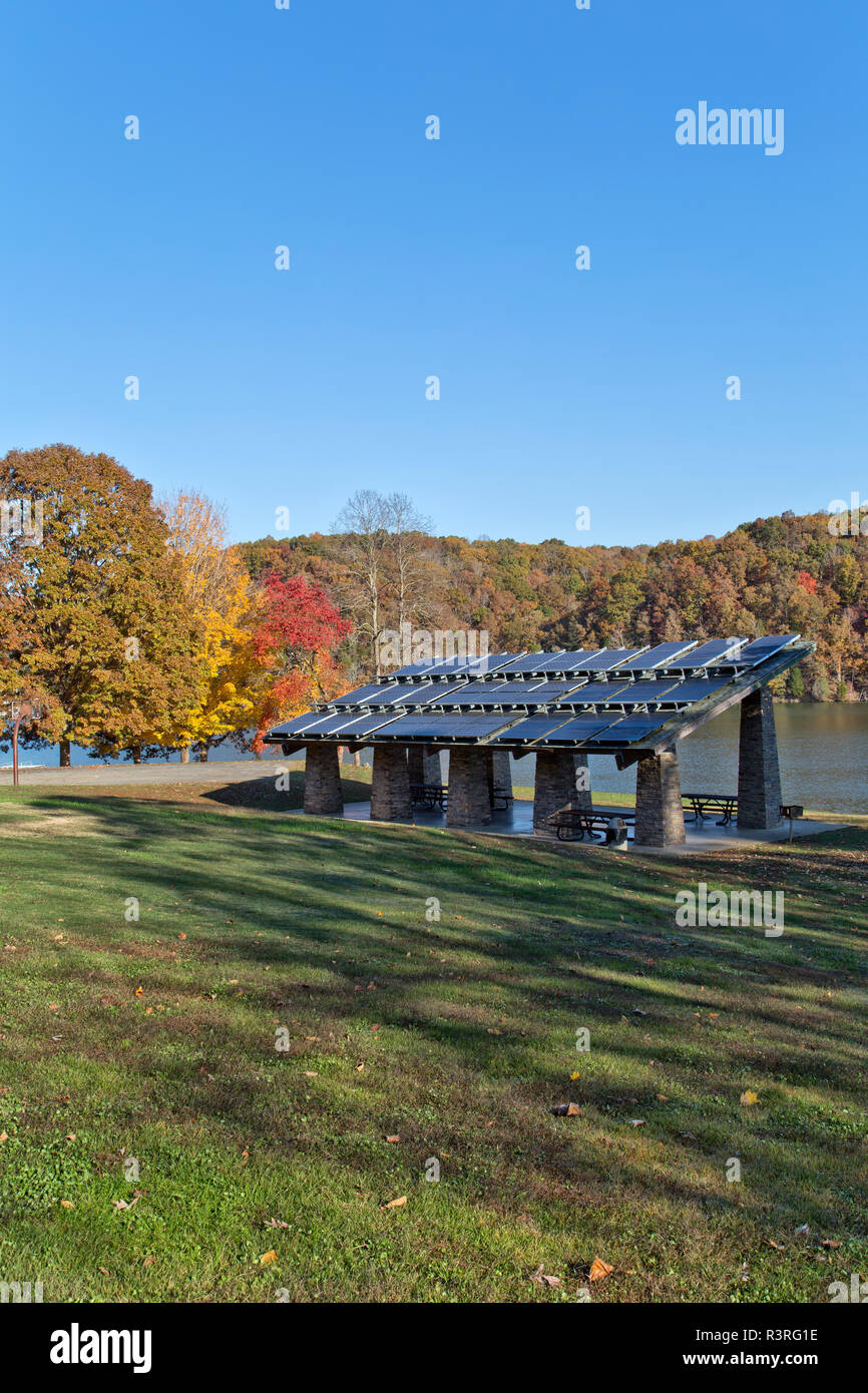 Solar panel system facilitating Melton Hill Dam Recreation Area Campground, Melton Hill Reservoir. Stock Photo