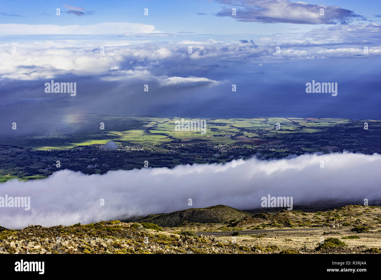 View of upcountry Maui from Haleakala Crater In Haleakala National Park Maui Hawaii USA in the morning Stock Photo
