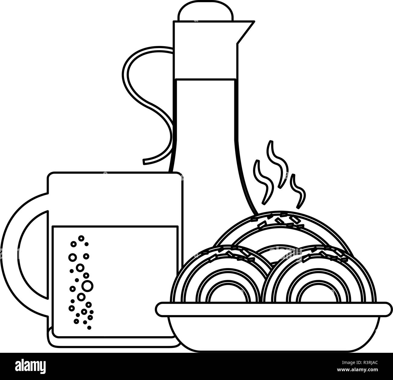Healthy and delicious food in black and white Stock Vector