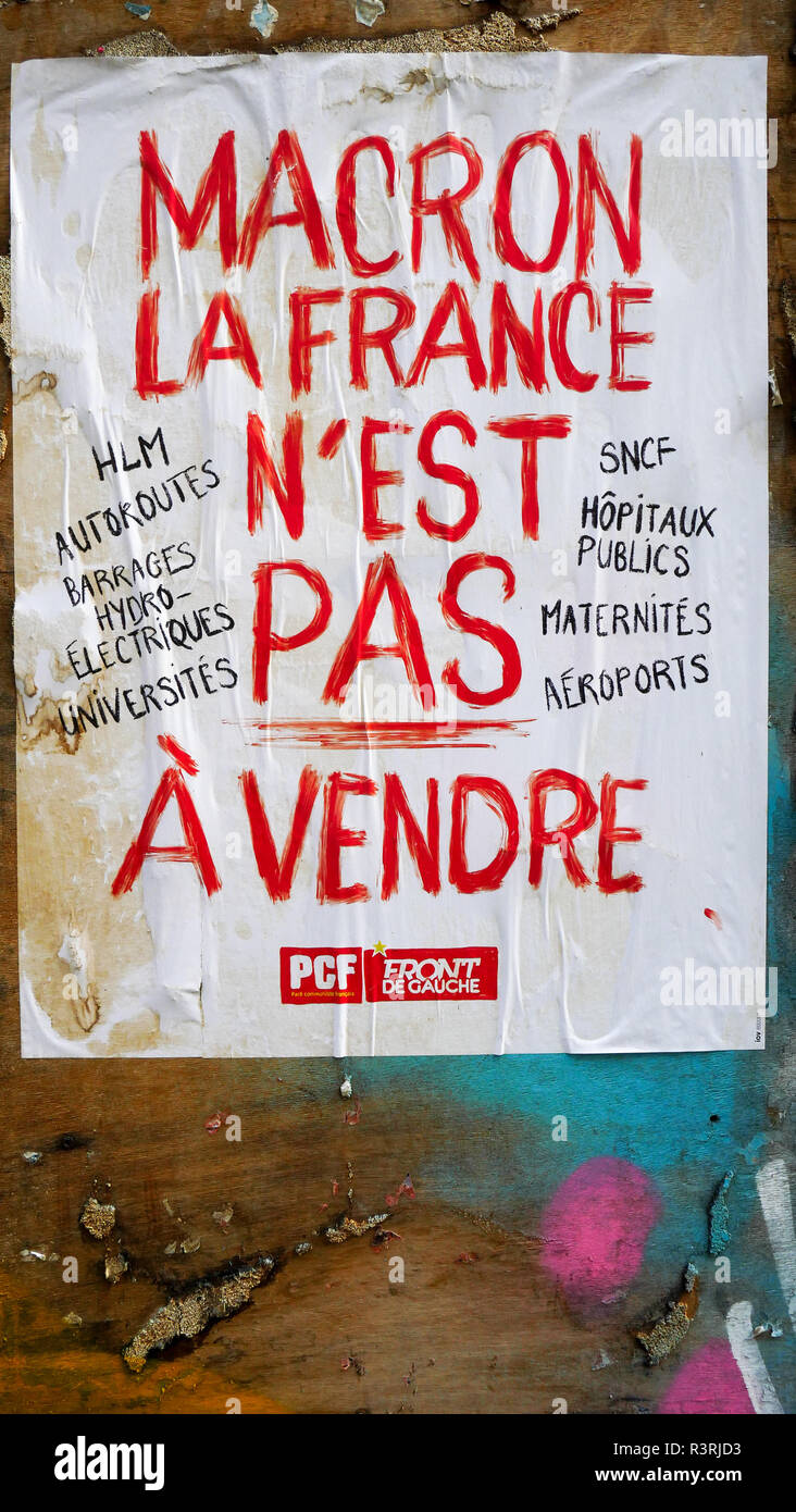 Anti-Macron poster, Lyon, France Stock Photo