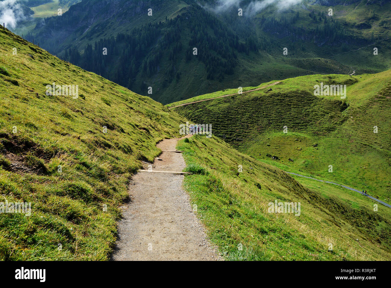 Hiking on the  two hours trail to Wildseeloder house and Wildsee lake, Henne mountain, nature reserve place in Alps, Fieberbrunn, Austria Stock Photo