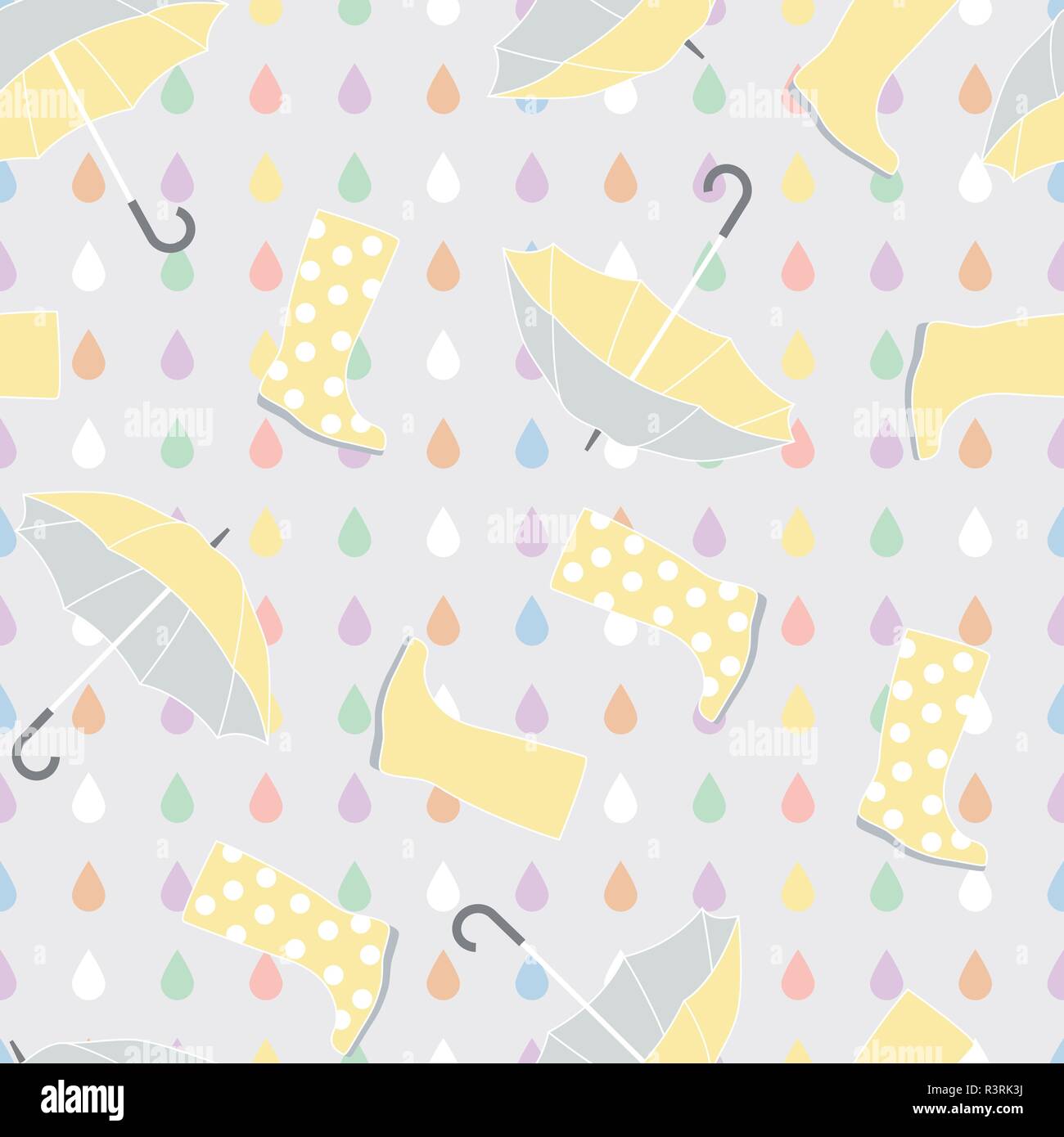 Vector Seamless Pattern with Rubber Boots and Umbrellas Stock Vector