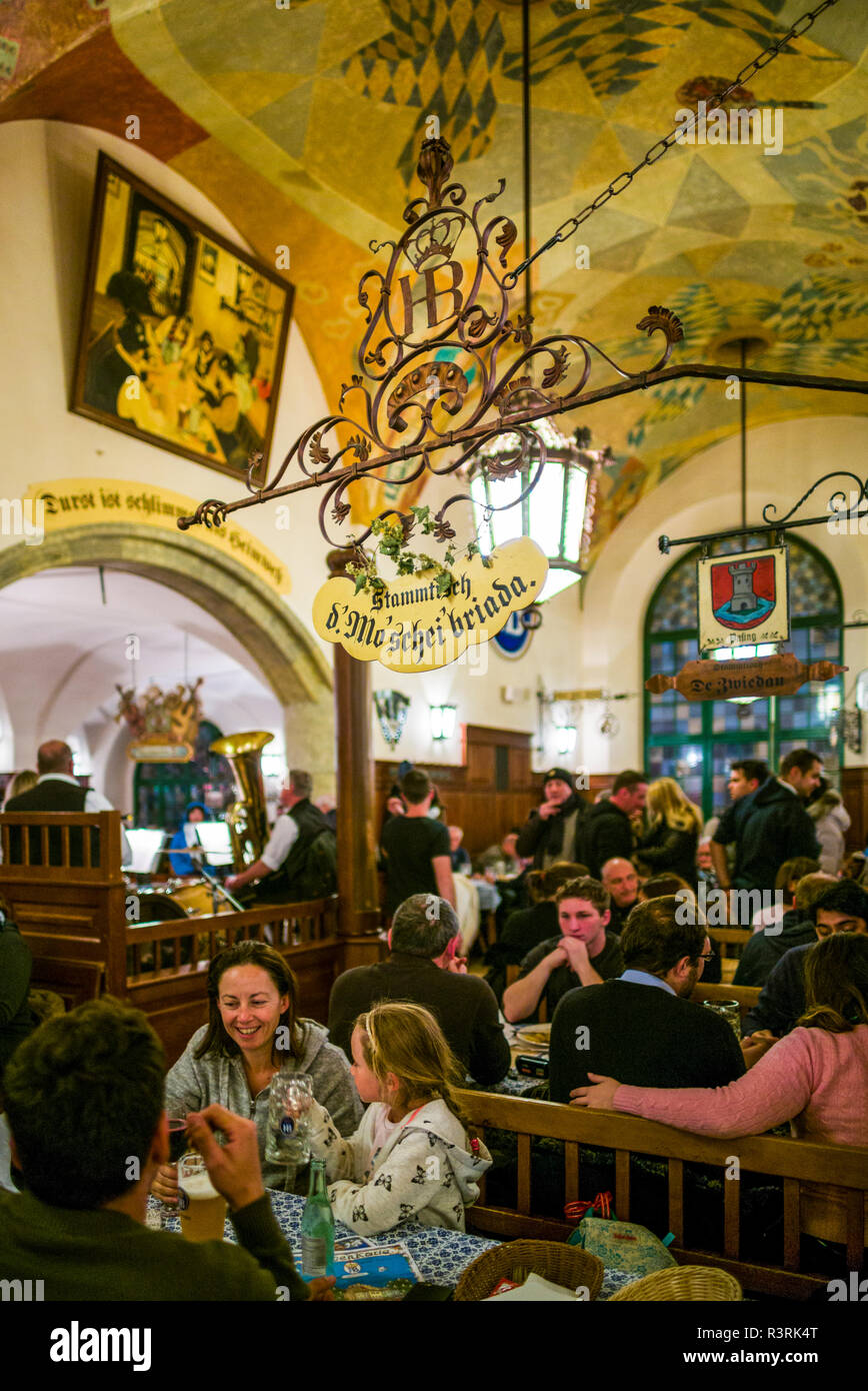 Germany, Bavaria, Munich. Hofbrauhaus, oldest beer hall in Munich Stock