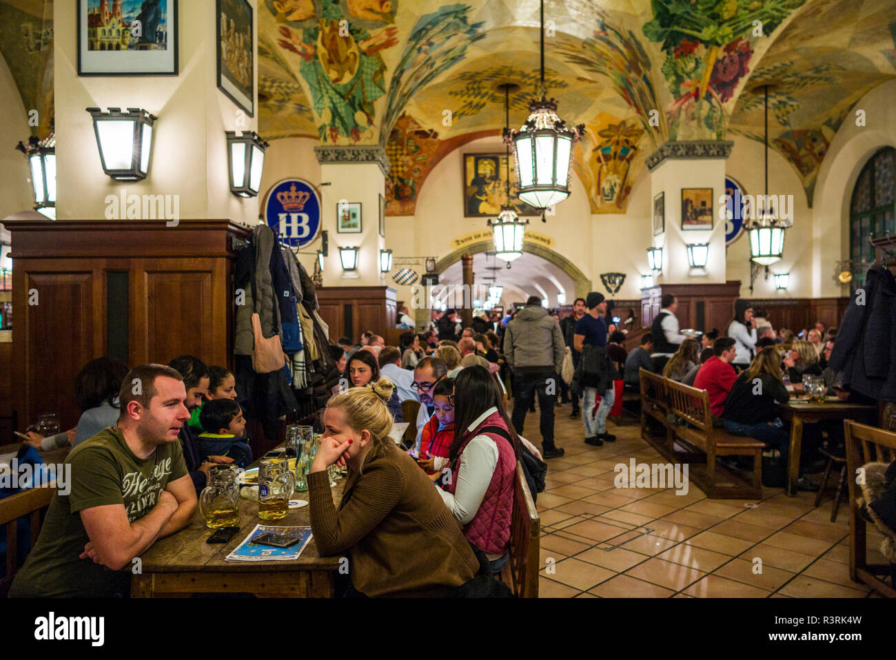 Germany, Bavaria, Munich. Hofbrauhaus, oldest beer hall in Munich Stock